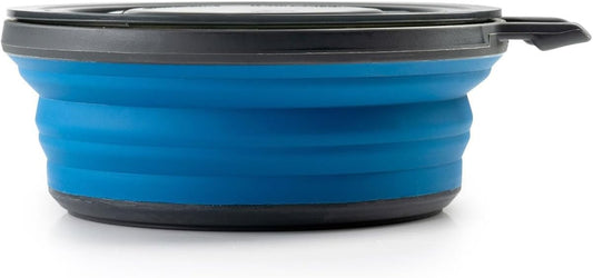 GSI Outdoors 79244 Escape Collapsible Bowl with Lid – 17 fl oz Silicone, Nylon & Polypropylene Camping Bowl with Handle, Packs Flat to 1 Inch for Backpacking, Hiking, Travel & Outdoor Meals, Blue