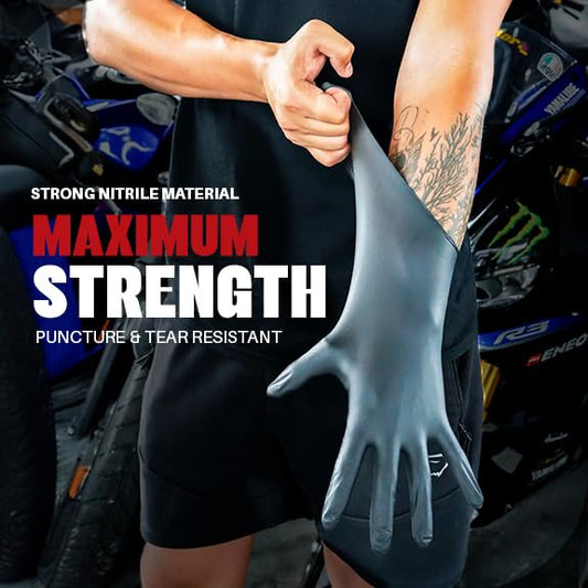 London Labs Heavy Duty 6 Mil Black Nitrile Gloves - Disposable, Latex & Powder Free | Mechanic, Food Prep & Tattoo | Rubber Gloves for Cooking, Cleaning & Household | Pack of (100)