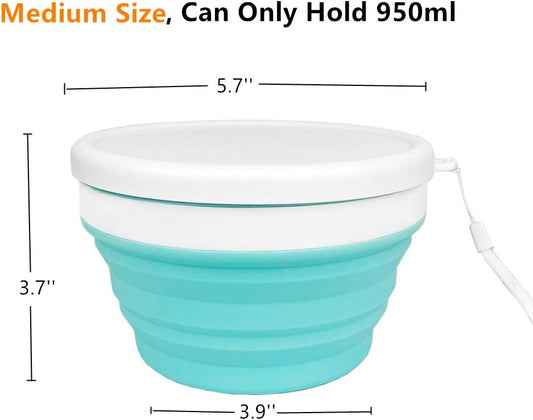 CARTINTS 950ml Collapsible Bowls-Silicone Food Storage Containers-Prep/Storage Bowls with Lids-Silicone Lunch Containers, Ideal for Travel and Camping (Blue)