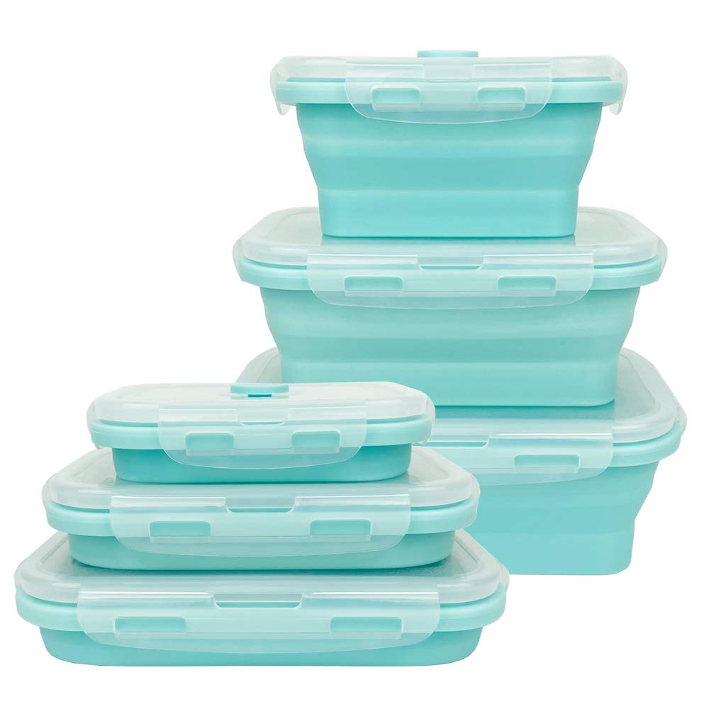 CARTINTS Silicone Collapsible Food Storage Containers-Prep/Storage Bowls with Lids – Set of 4 Round Silicone Lunch Containers – Microwave and Freezer Food Containers (Blue)