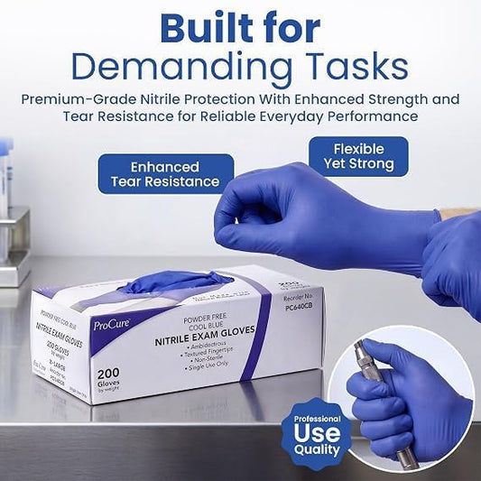 ProCure Disposable Nitrile Gloves - Latex & Powder Free - 200 Ct