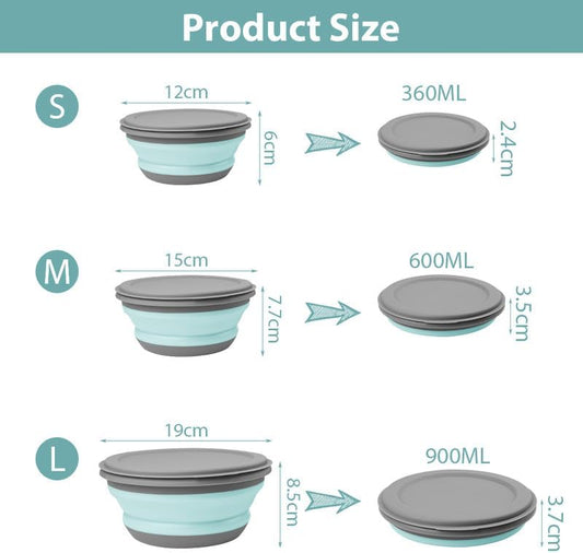 flintronic 3Pcs Collapsible Camping Bowl Sets, Portable Silicone Bowl with Lid, Folding Bowl, Portable Salad Bowl, Folding Lunch Box for Camping, Kitchen, Hiking