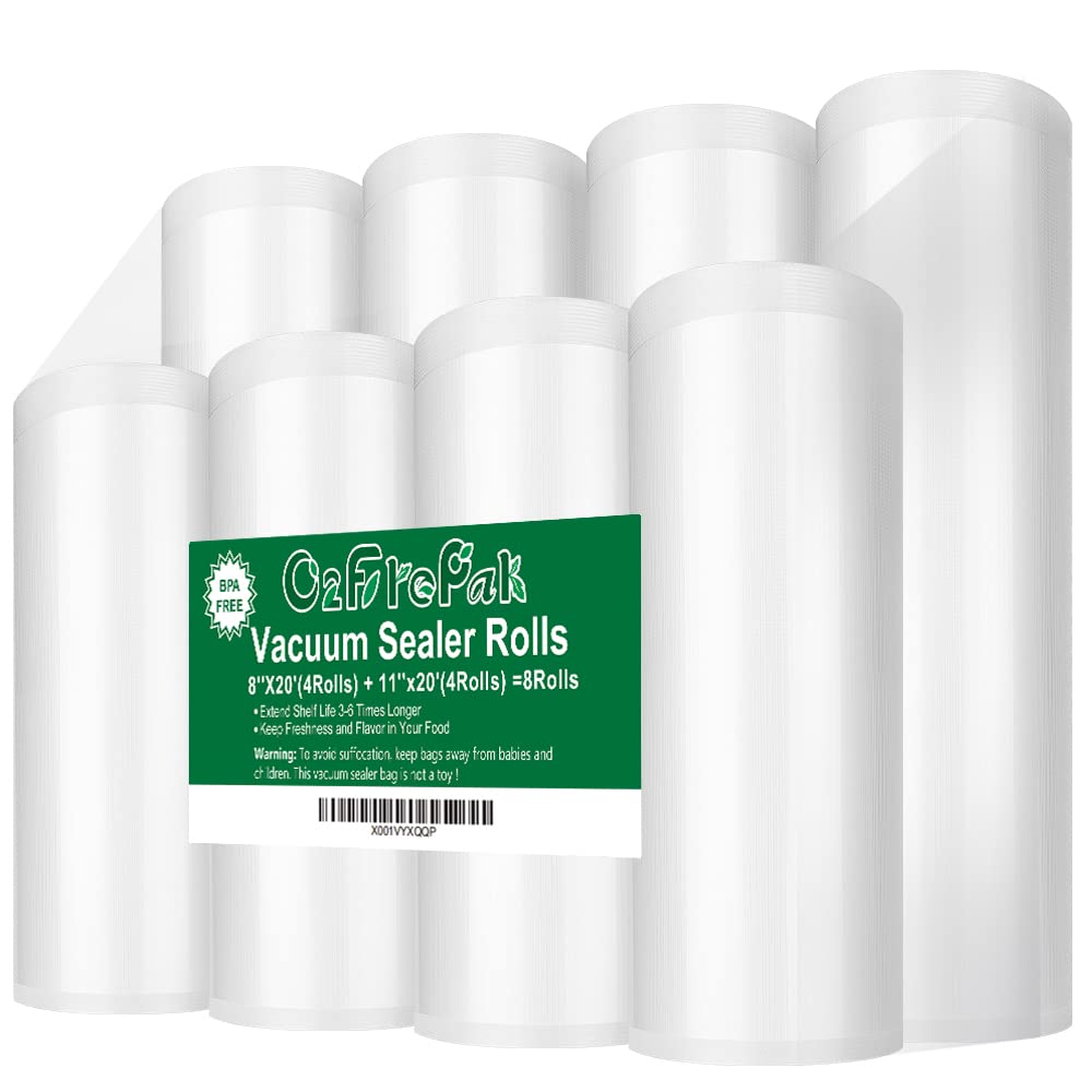 O2frepak 6RL Vacuum Sealer Bags Rolls 8"x20'(3)+11"x20'(3) for Food Storage