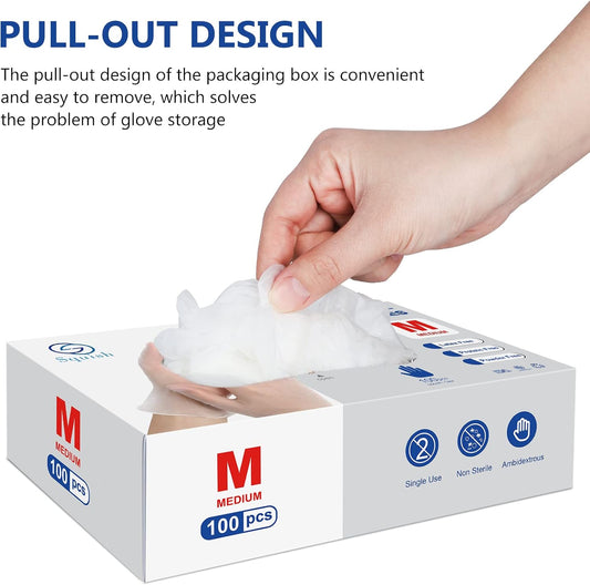 squish Disposable Gloves, 100 Count 4 mil Clear Vinyl Gloves Latex Free Powder-Free Health Glove Cleaning Rubber Glove for Kitchen Cooking Cleaning Food Handling, Medium