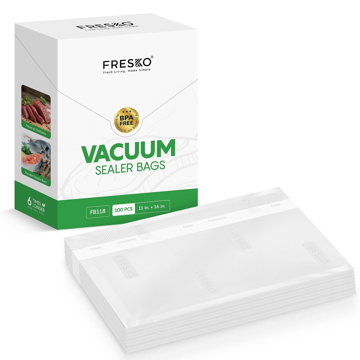 FRESKO Vacuum Sealer Bags, Precut Food Storage Bags, 200 Quart, 8"x12"