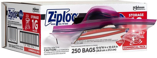 SC Johnson Professional Ziploc Storage Bags with New Grip 'n Seal Technology, For Food Organization and Storage, Double Zipper, Gallon, 250 Count