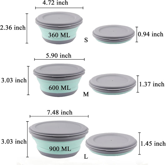 Camping Bowls, 3PCS Collapsible Bowls with Cutlery and Reusable Storage Bag, Food-Grade Silicone Lunch Box with Lids for Camping Picnic Travel (Blue)