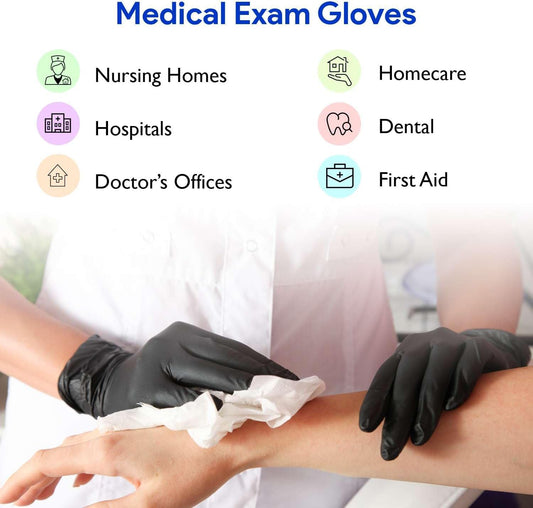 Black Nitrile Disposable Gloves | 200-Pack | Latex-Free for Medical, Surgical, Cleaning, Food Prep, Cooking, Tattoo