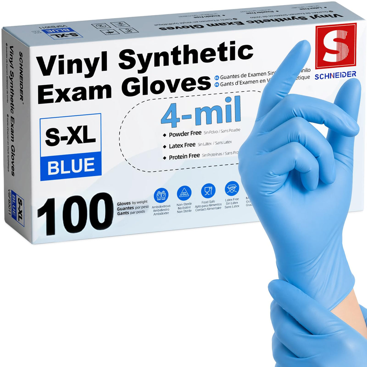 Schneider Medical Nitrile/Vinyl Blend Exam Gloves, Black Disposable