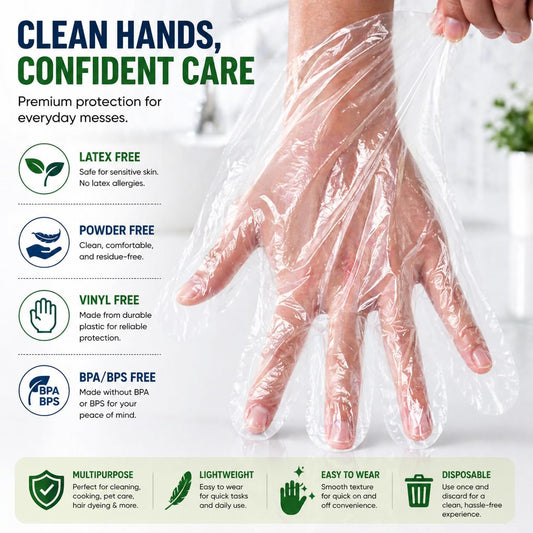Disposable Food Prep Plastic Gloves (700 -1200 ct.) Cooking Cleaning Food Handling Latex & Powder Free One Size Fits Most