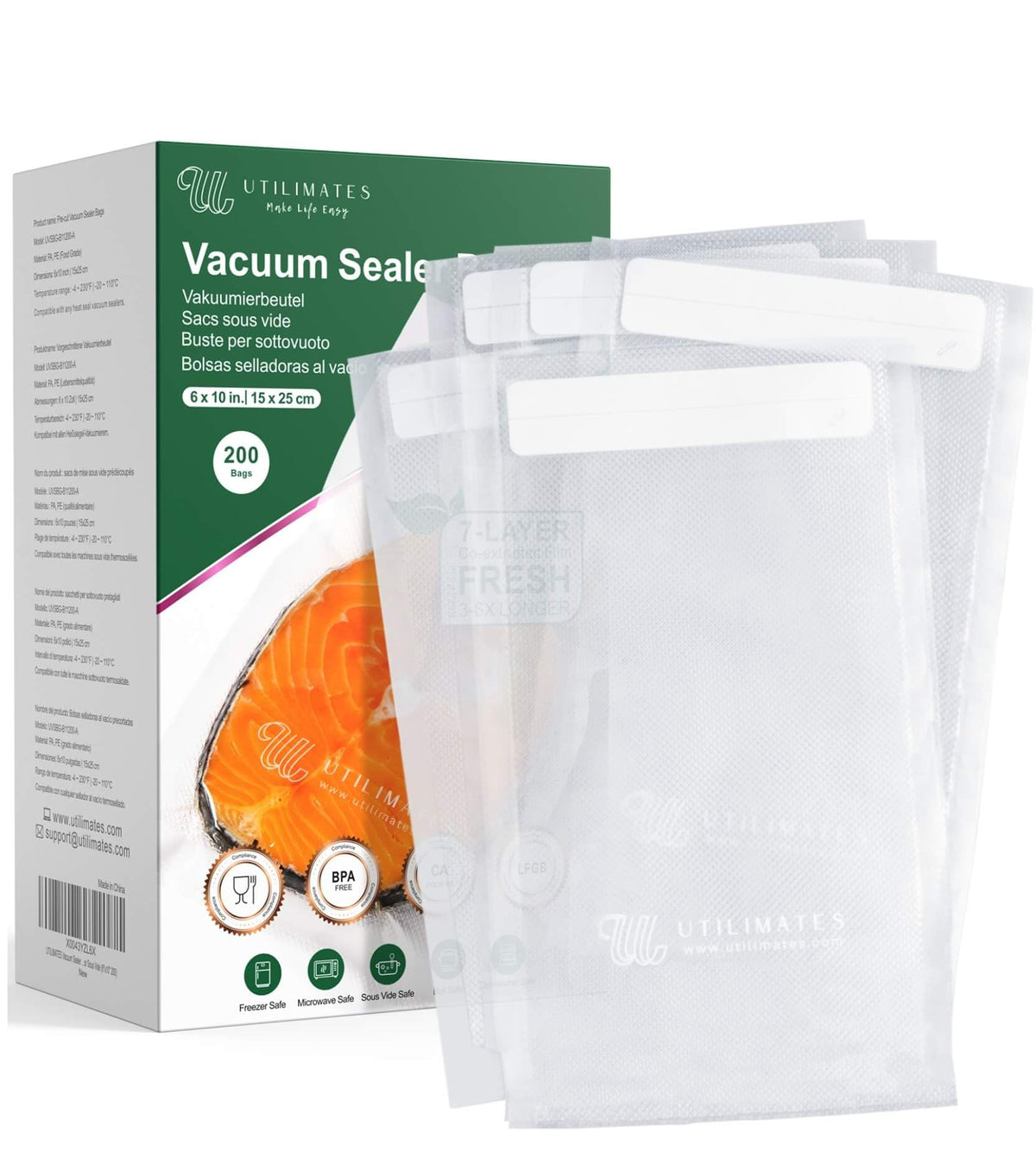 Pint Vacuum Sealer Bags for Food, 6x10 Inch with Label Area, 200