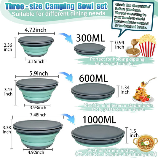 Collapsible Camping Bowl with Lid, Foldable Food Container