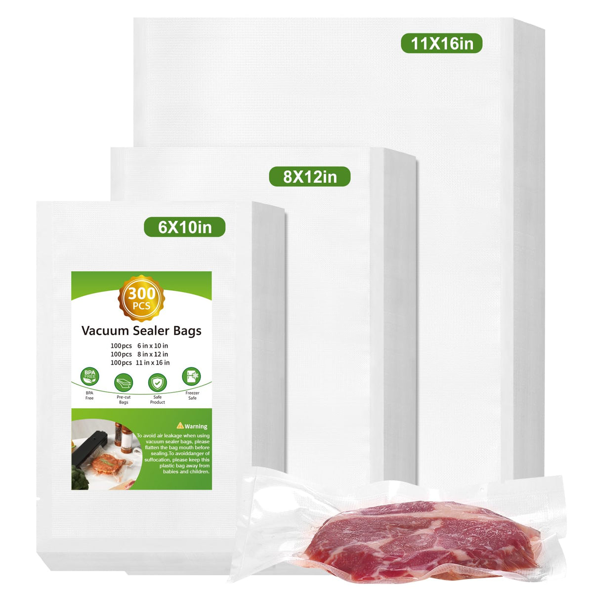 Vacuum Sealer Bags for Food Storage, 150pcs Precut Pint, Quart & Gallon