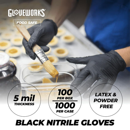GLOVEWORKS Nitrile Gloves Disposable 5 mil Black Size Large Box of 100