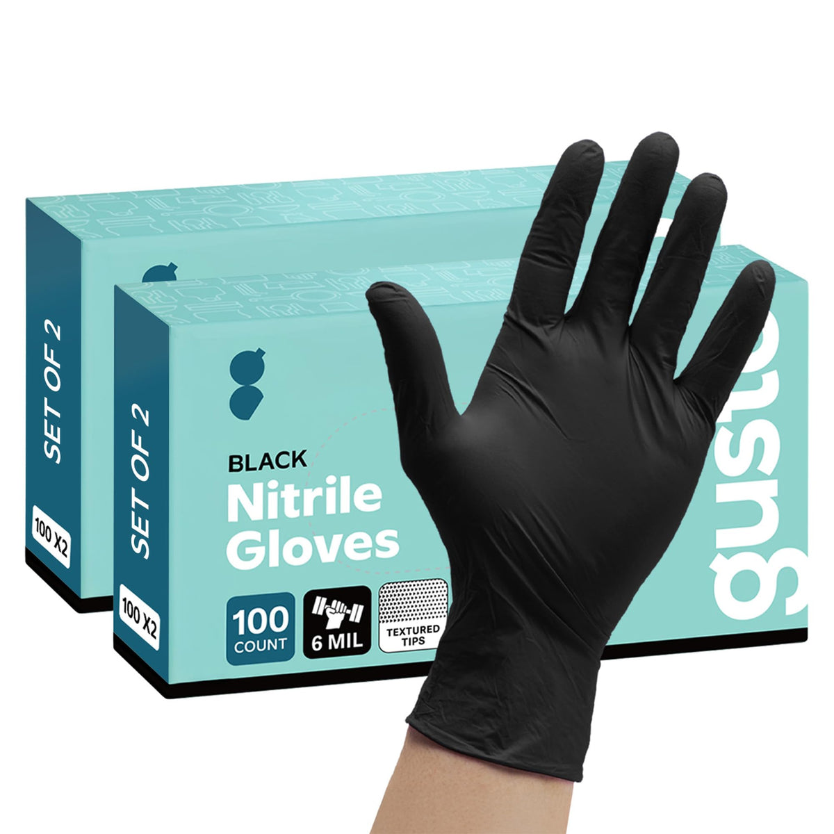GUSTO Black Nitrile Gloves - Disposable Heavy Duty 6 Mil