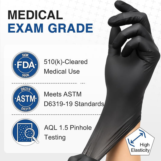 Schneider Black Nitrile Gloves, Gloves Disposable Latex Free, 1000 Count