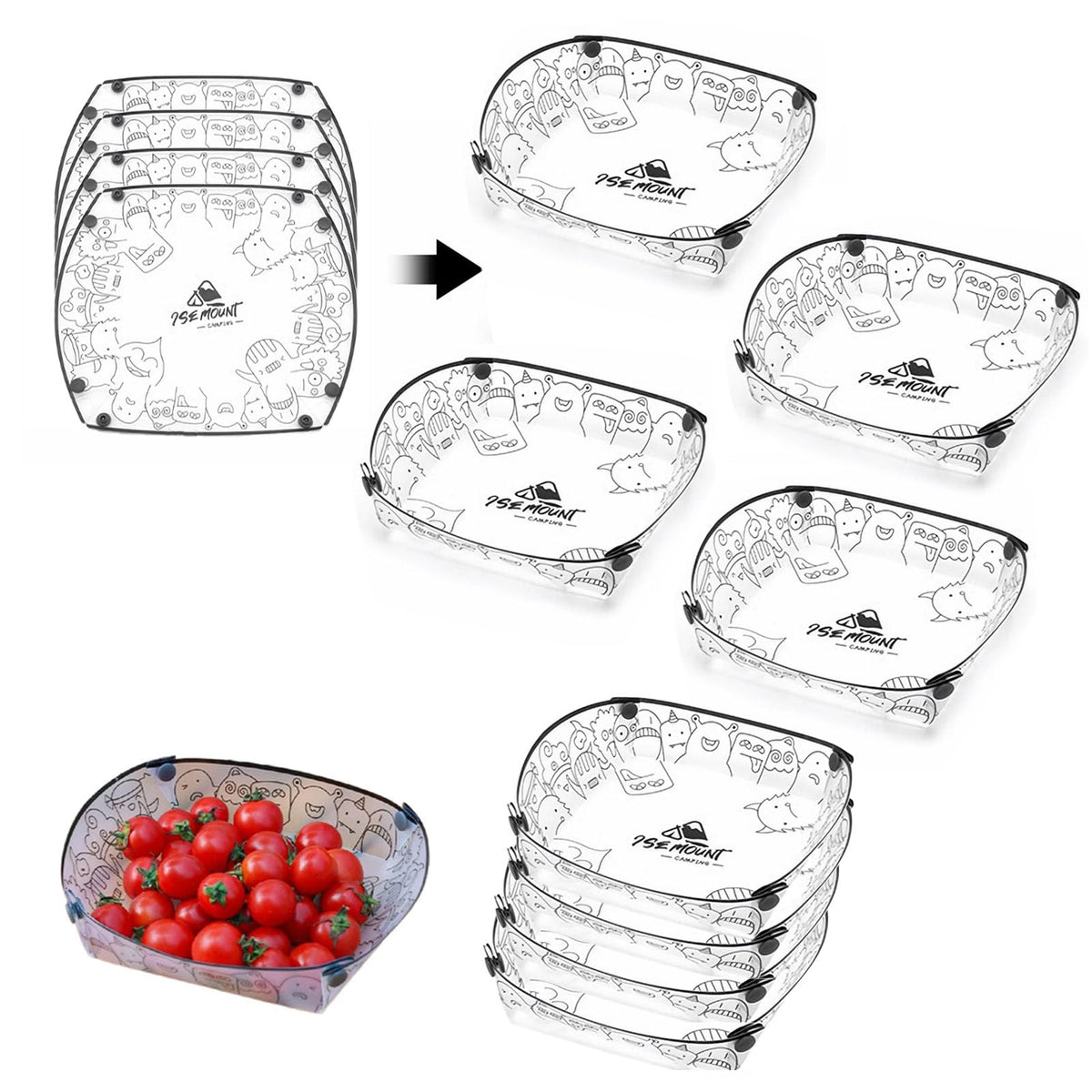 MIUPOO Collapsible Bowl Set,Portable Mess Kit,Food Grade Material Free Folding Bowl for Lunch Family Picnic,7×5.5×3.5 Inches,4 Pieces.