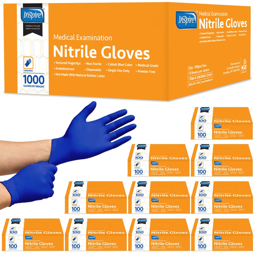 Inspire Cobalt Blue Nitrile Disposable Gloves | 4.5 Nitrile Safety Medical Exam Cooking Cleaning Disposable Gloves