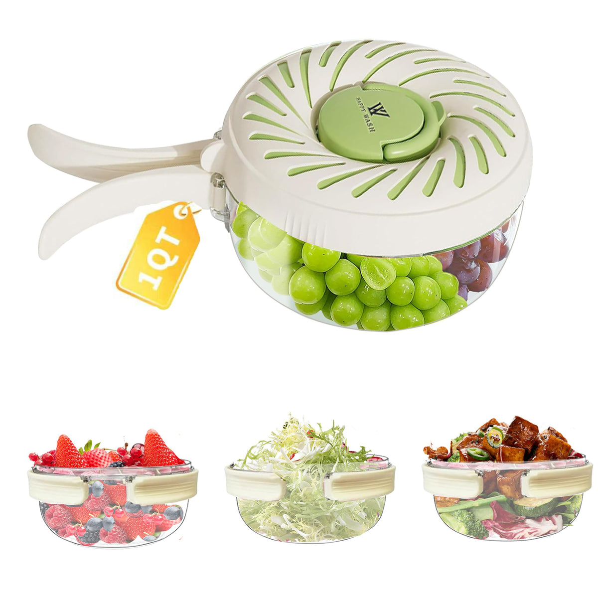 Fruit Washing Bowl with Strainer and Lid with Handle, Portable Strainers and Colander for Kitchen, Vegetable Wash Drain Basket, 3 in 1 Berry Fruit Storage Containers for Fridge Kitchen Picnic Outdoor