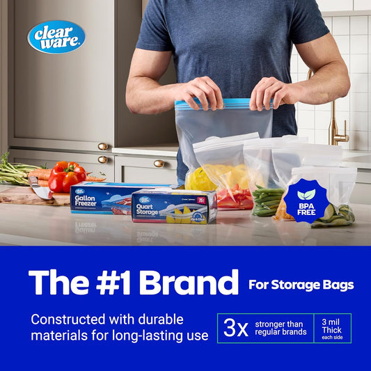 2 Gallon Storage Bags, Double Zipper Seal - 60 Count, Resealable Thick Plastic Food Storage Bags, Zero BPA - Resealable Containers for Lunch, Snacks, Meals - 2 Boxes