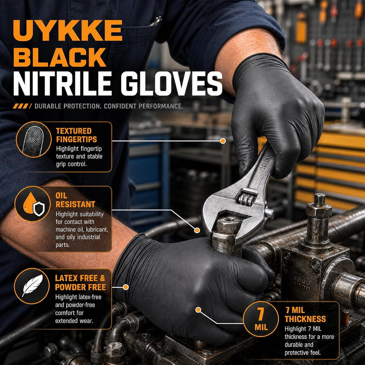 Nitrile Gloves HEAVY DUTY 7 Mil Disposable Rubber Black Gloves Medium