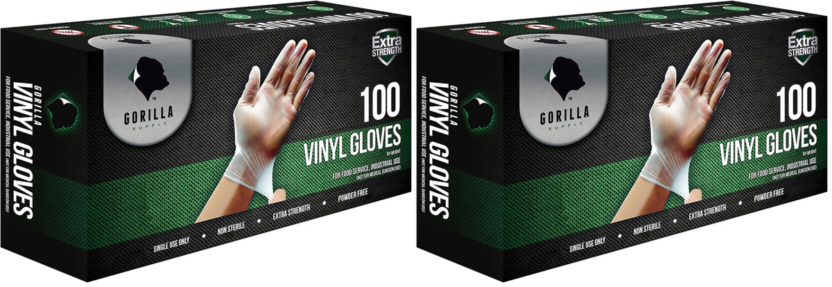 GORILLA SUPPLY Disposable Heavy Duty Vinyl Gloves Latex & Powder Free, BPA Free Food Safe, 100, 300, 1000, S, M, L, XL