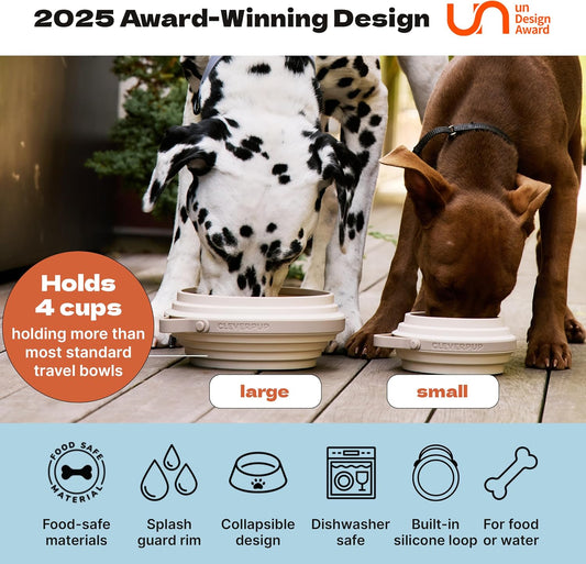 Cleverpup Nomad Large Collapsible Travel Dog Bowl - 4 Cup, Grey Silicone