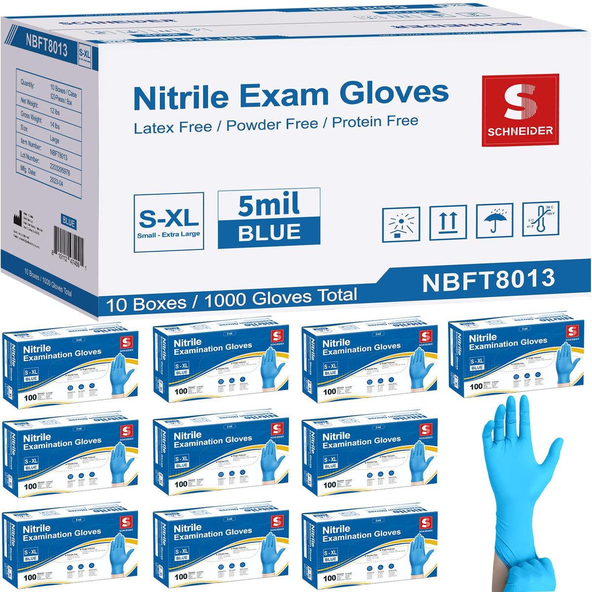 Schneider Black Nitrile Gloves, Gloves Disposable Latex Free, Powder Free