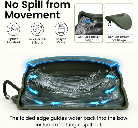 OHMO Spill Proof Collapsible Dog Bowl, 34oz Portable Dog Water Bowl
