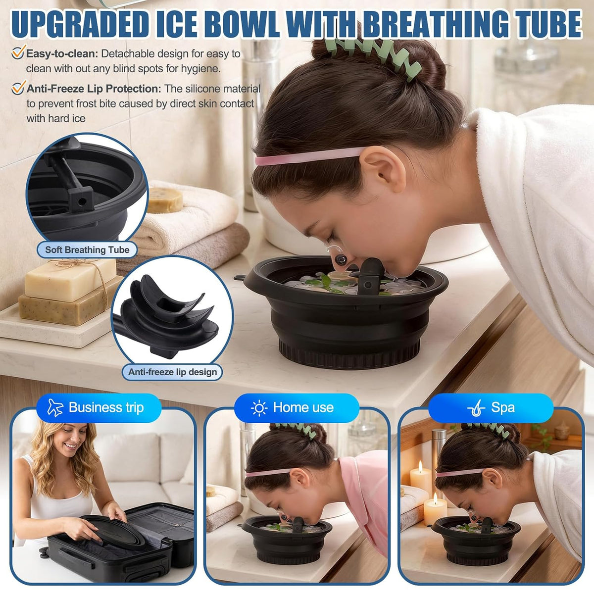 Face Ice Bath Bowl Built-in Ice Tray and Cover with Breathing Tube