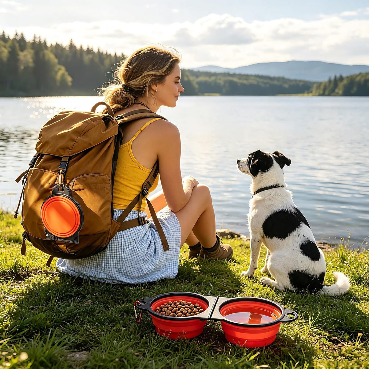 6 Pack Collapsible Dog Bowls Dual Travel Bowls, 180° Foldable Pet Water Food Feeder with Reinforced Rim & Lock Clips, Portable Dog Bowls for Walking Hiking Camping (6 Colors)