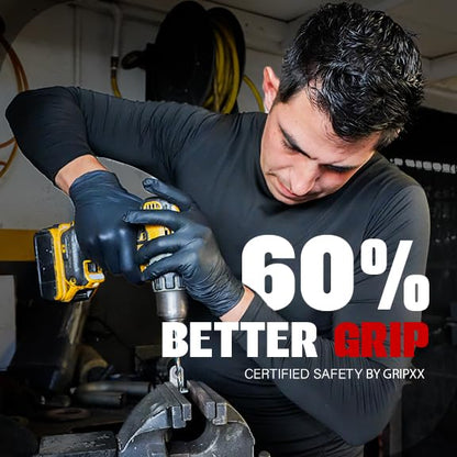London Labs Heavy Duty 6 Mil Black Nitrile Gloves - Disposable, Latex & Powder Free | Mechanic, Food Prep & Tattoo | Rubber Gloves for Cooking, Cleaning & Household | Pack of (100)