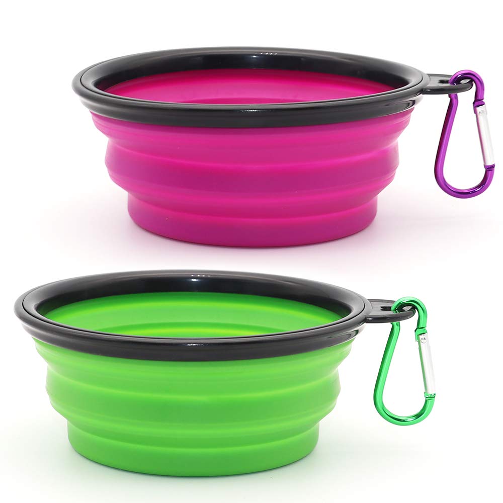 Large Dog Bowl Pet Collapsible Bowls, 2 Pack Collapsible Dog Water Bowls for Cats Dogs, Portable Pet Feeding Watering Dish for Walking Parking Traveling with 2 Carabiners (Large, Blue+Green)