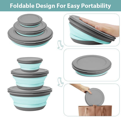 flintronic 3Pcs Collapsible Camping Bowl Sets, Portable Silicone Bowl with Lid, Folding Bowl, Portable Salad Bowl, Folding Lunch Box for Camping, Kitchen, Hiking