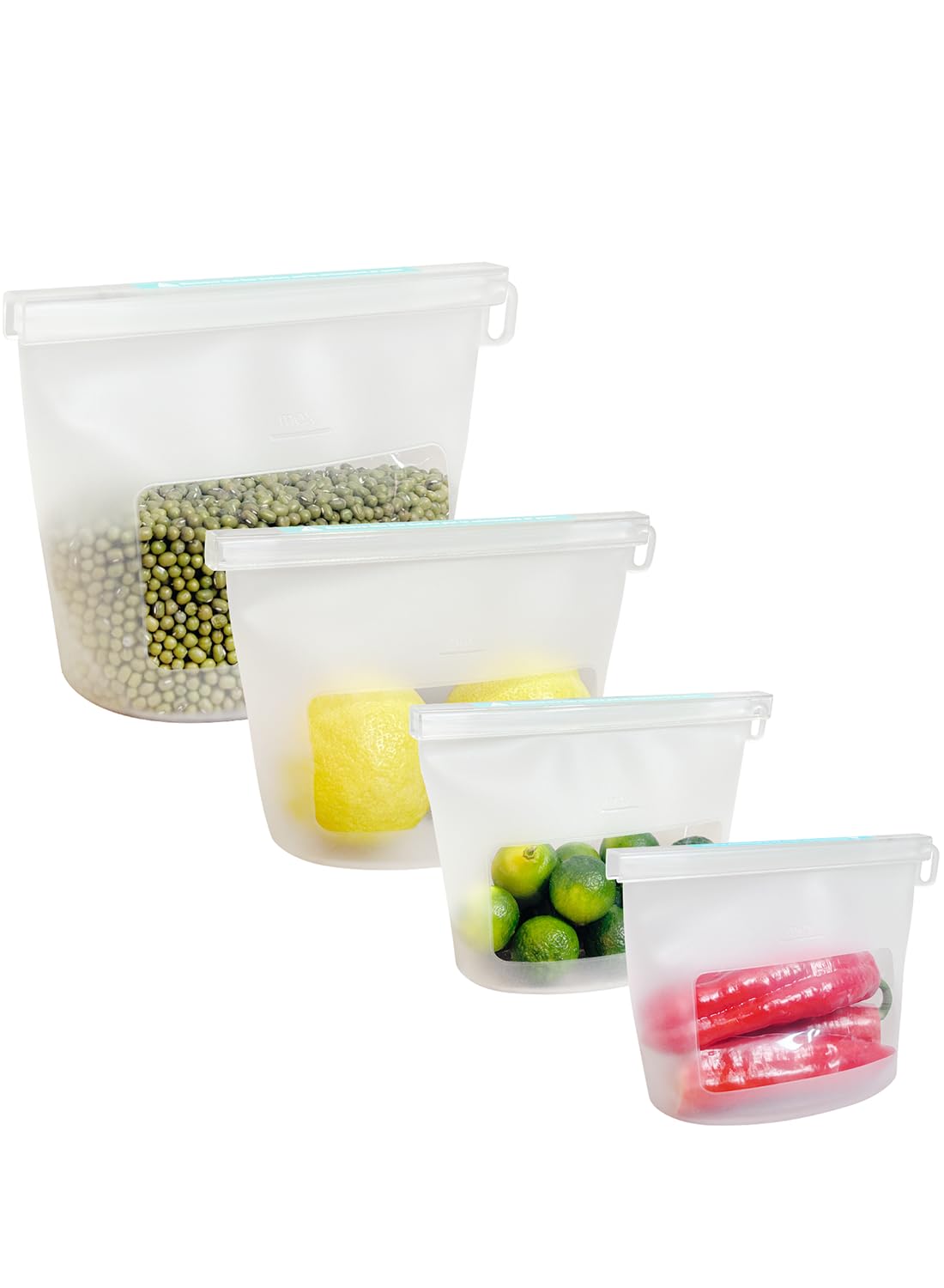 Reusable Silicone Food Storage Bags (Set of 4), Dishwasher Oven Microwave Freezer Safe, Eco-Friendly 100% Platinum, Leakproof Sous Vide Bags, Premium Lunch Containers, 2 Snack 2 Sandwich, Mixed