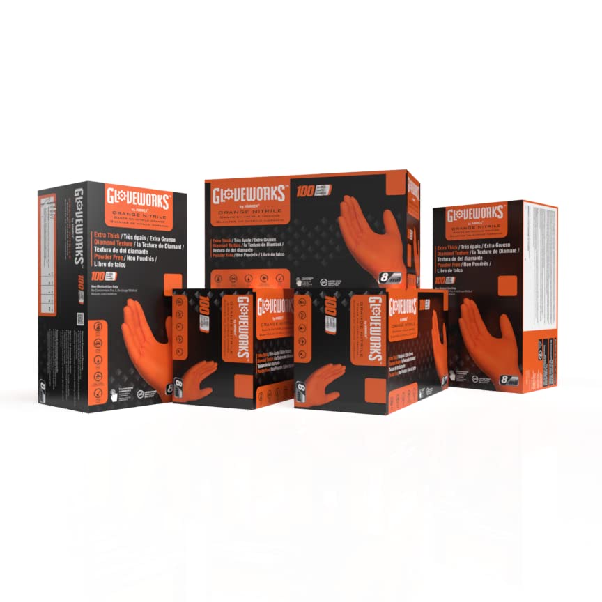 GLOVEWORKS Nitrile Gloves Disposable Orange 8 mil