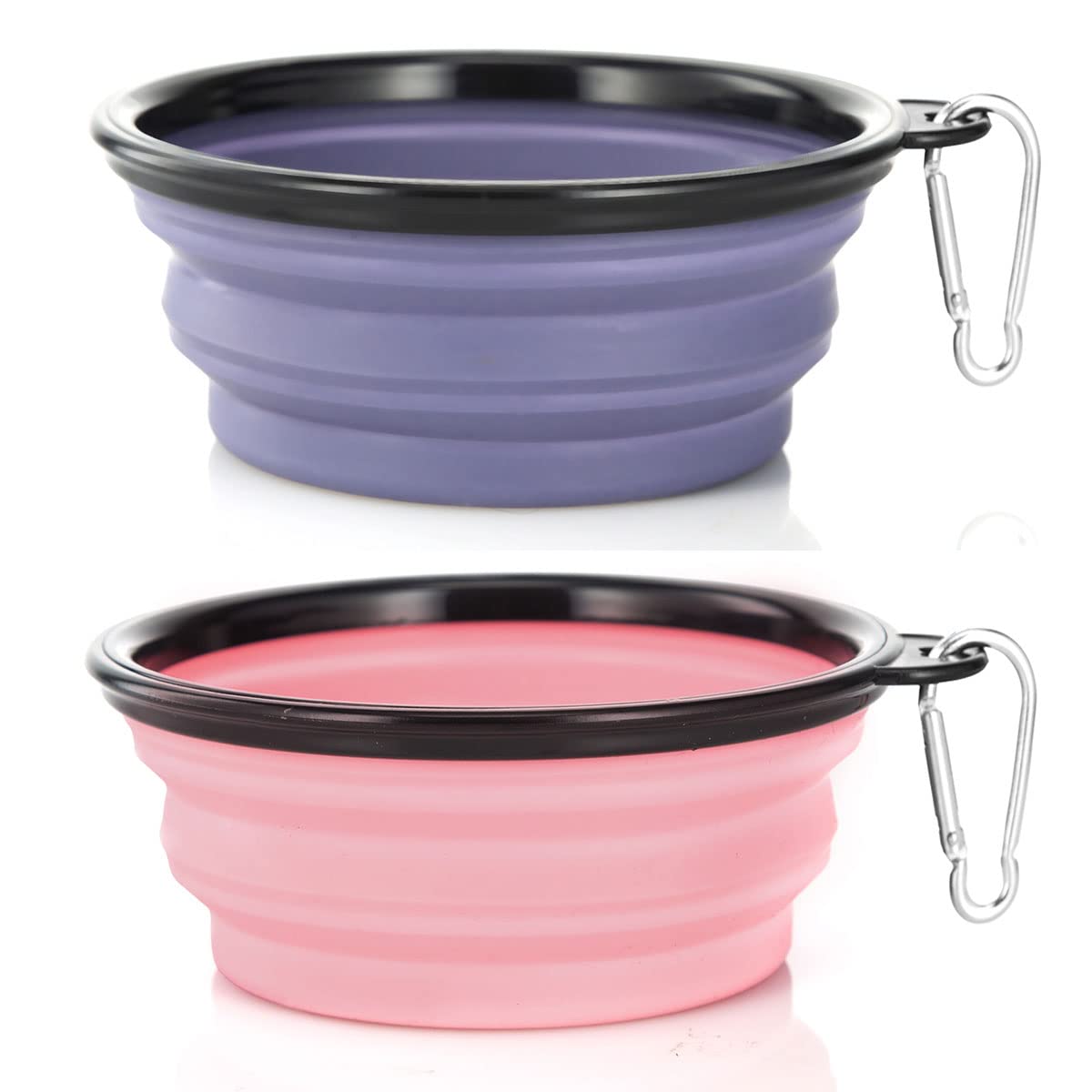 Large Dog Bowl Pet Collapsible Bowls, 2 Pack Collapsible Dog Water Bowls for Cats Dogs, Portable Pet Feeding Watering Dish for Walking Parking Traveling with 2 Carabiners (Large, Blue+Green)