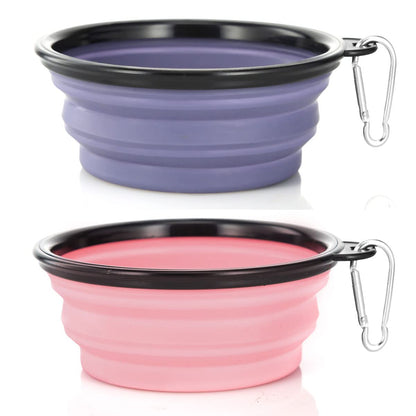 Large Dog Bowl Pet Collapsible Bowls, 2 Pack Collapsible Dog Water Bowls for Cats Dogs, Portable Pet Feeding Watering Dish for Walking Parking Traveling with 2 Carabiners (Large, Blue+Green)
