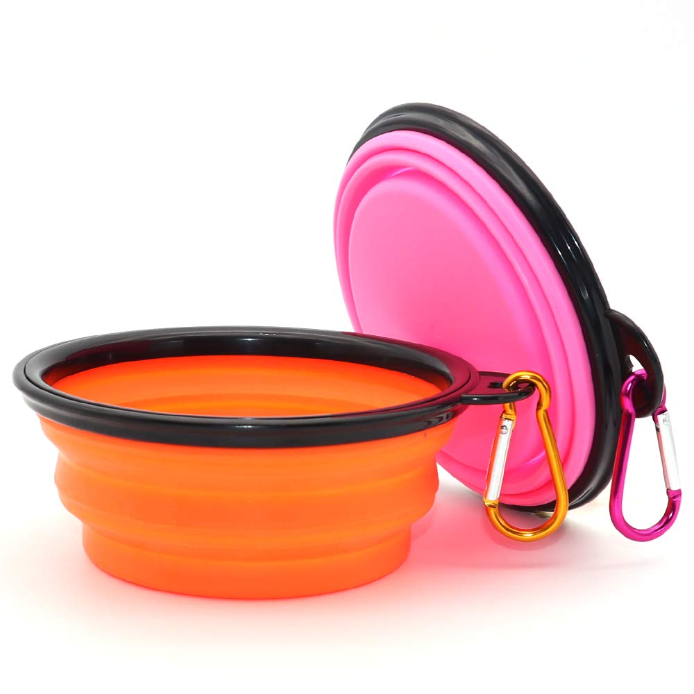 Large Dog Bowl Pet Collapsible Bowls, 2 Pack Collapsible Dog Water Bowls for Cats Dogs, Portable Pet Feeding Watering Dish for Walking Parking Traveling with 2 Carabiners (Large, Blue+Green)