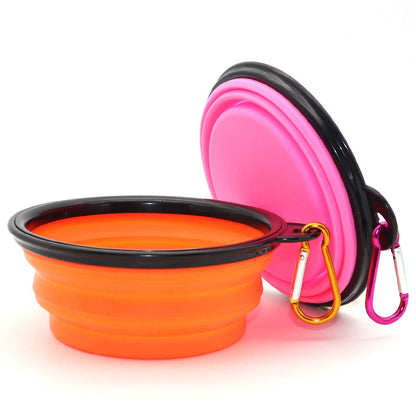 Large Dog Bowl Pet Collapsible Bowls, 2 Pack Collapsible Dog Water Bowls for Cats Dogs, Portable Pet Feeding Watering Dish for Walking Parking Traveling with 2 Carabiners (Large, Blue+Green)