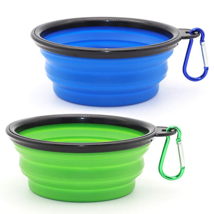 Large Dog Bowl Pet Collapsible Bowls, 2 Pack Collapsible Dog Water Bowls for Cats Dogs, Portable Pet Feeding Watering Dish for Walking Parking Traveling with 2 Carabiners (Large, Blue+Green)
