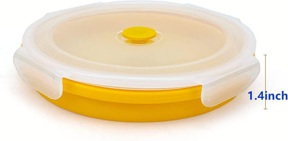 1200ml Large Collapsible Bowl With Lid, Camping Bowl with Foldable Spoon, Silicone Bento Box For Meal Prep & Food Storage, Microwave Safe, Orange