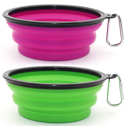 Large Dog Bowl Pet Collapsible Bowls, 2 Pack Collapsible Dog Water Bowls for Cats Dogs, Portable Pet Feeding Watering Dish for Walking Parking Traveling with 2 Carabiners (Large, Blue+Green)