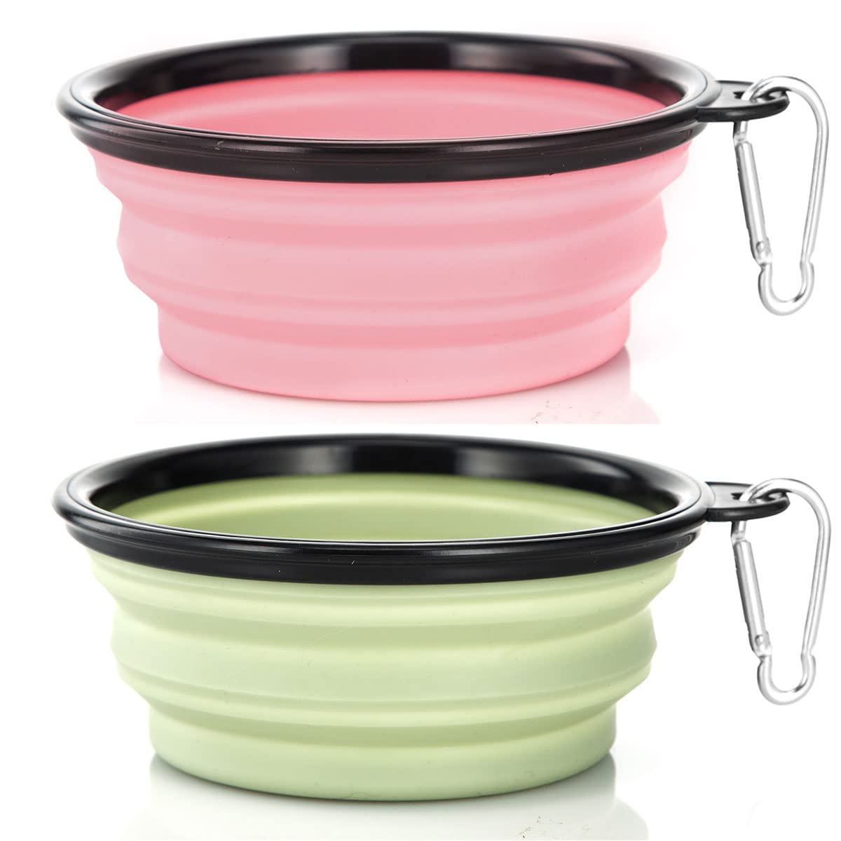 Large Dog Bowl Pet Collapsible Bowls, 2 Pack Collapsible Dog Water Bowls for Cats Dogs, Portable Pet Feeding Watering Dish for Walking Parking Traveling with 2 Carabiners (Large, Blue+Green)