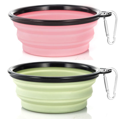 Large Dog Bowl Pet Collapsible Bowls, 2 Pack Collapsible Dog Water Bowls for Cats Dogs, Portable Pet Feeding Watering Dish for Walking Parking Traveling with 2 Carabiners (Large, Blue+Green)