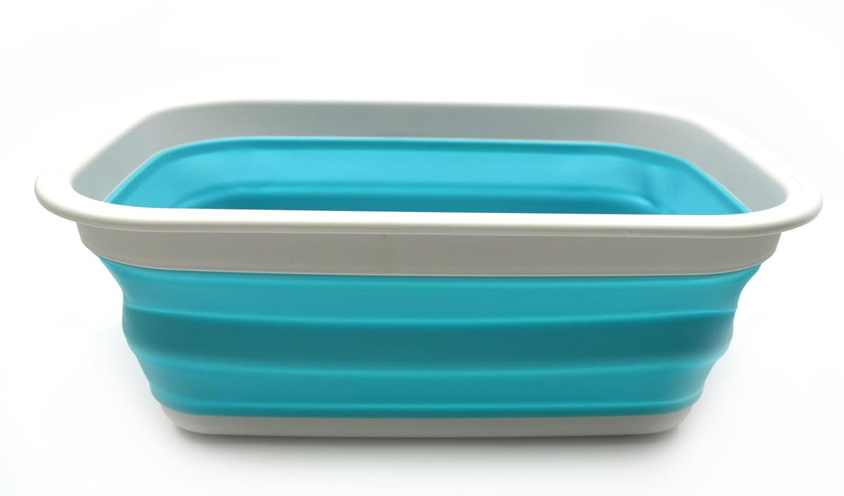 SAMMART 9.2L (2.37Gallon) Collapsible Wash Basin - Foldable Outdoor Picnic Basket - Portable Plastic Tub - Space Saving Storage Container with Size : 15.3 x 11.2 x 5.5/1.5" (M, Gray)