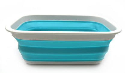 SAMMART 9.2L (2.37Gallon) Collapsible Wash Basin - Foldable Outdoor Picnic Basket - Portable Plastic Tub - Space Saving Storage Container with Size : 15.3 x 11.2 x 5.5/1.5" (M, Gray)
