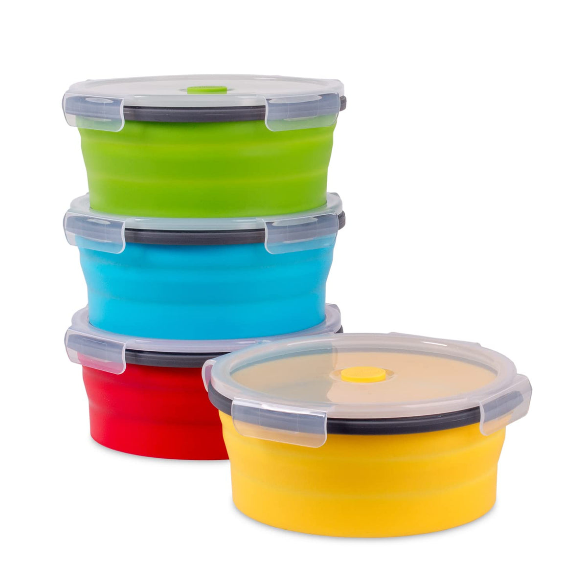 Collapsible Food Storage Containers with Lid & Air Vent, 8 Pack, 4 Rectangular + 4 Round, Annaklin Foldable Silicone Lunch Containers Collapsible Bowls Set, Microwave Freezer Dishwasher Safe, 4 Colors