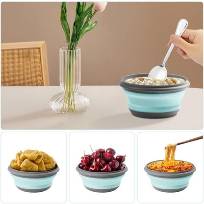 flintronic 3Pcs Collapsible Camping Bowl Sets, Portable Silicone Bowl with Lid, Folding Bowl, Portable Salad Bowl, Folding Lunch Box for Camping, Kitchen, Hiking