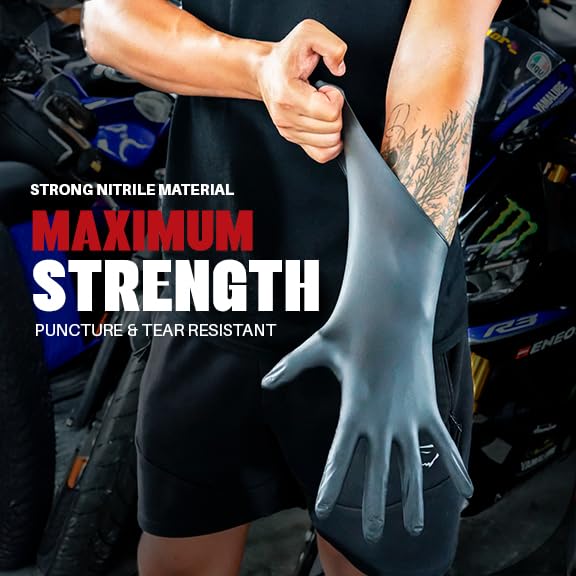 London Labs Heavy Duty 6 Mil Black Nitrile Gloves - Disposable, Latex & Powder Free | Mechanic, Food Prep & Tattoo | Rubber Gloves for Cooking, Cleaning & Household | Pack of (100)